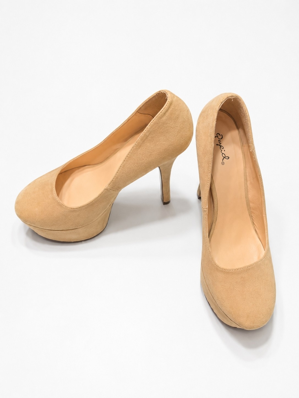 Qupid Tan Suede Platform High Heels